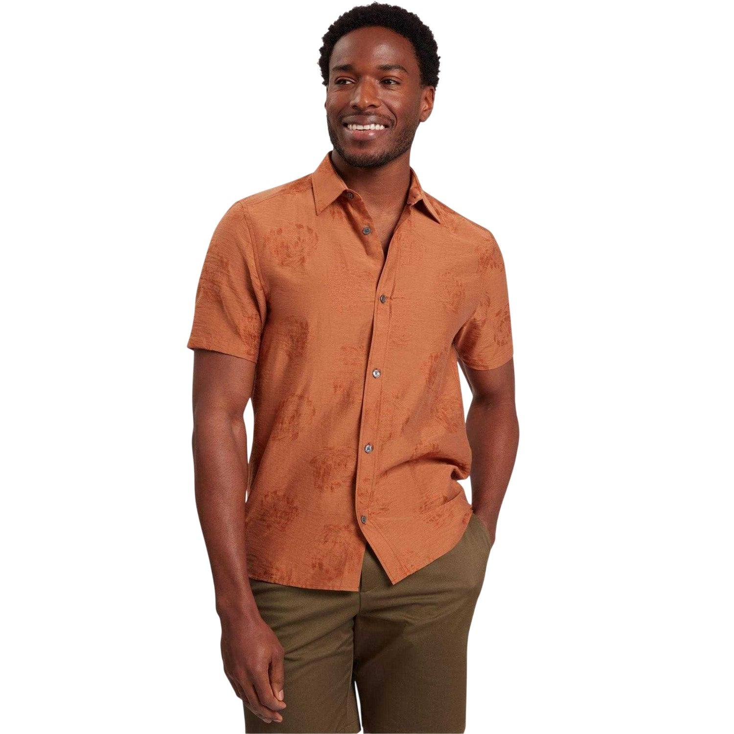 Burnt Red - Front - Ted Baker Mens Regular Short-Sleeved Shirt