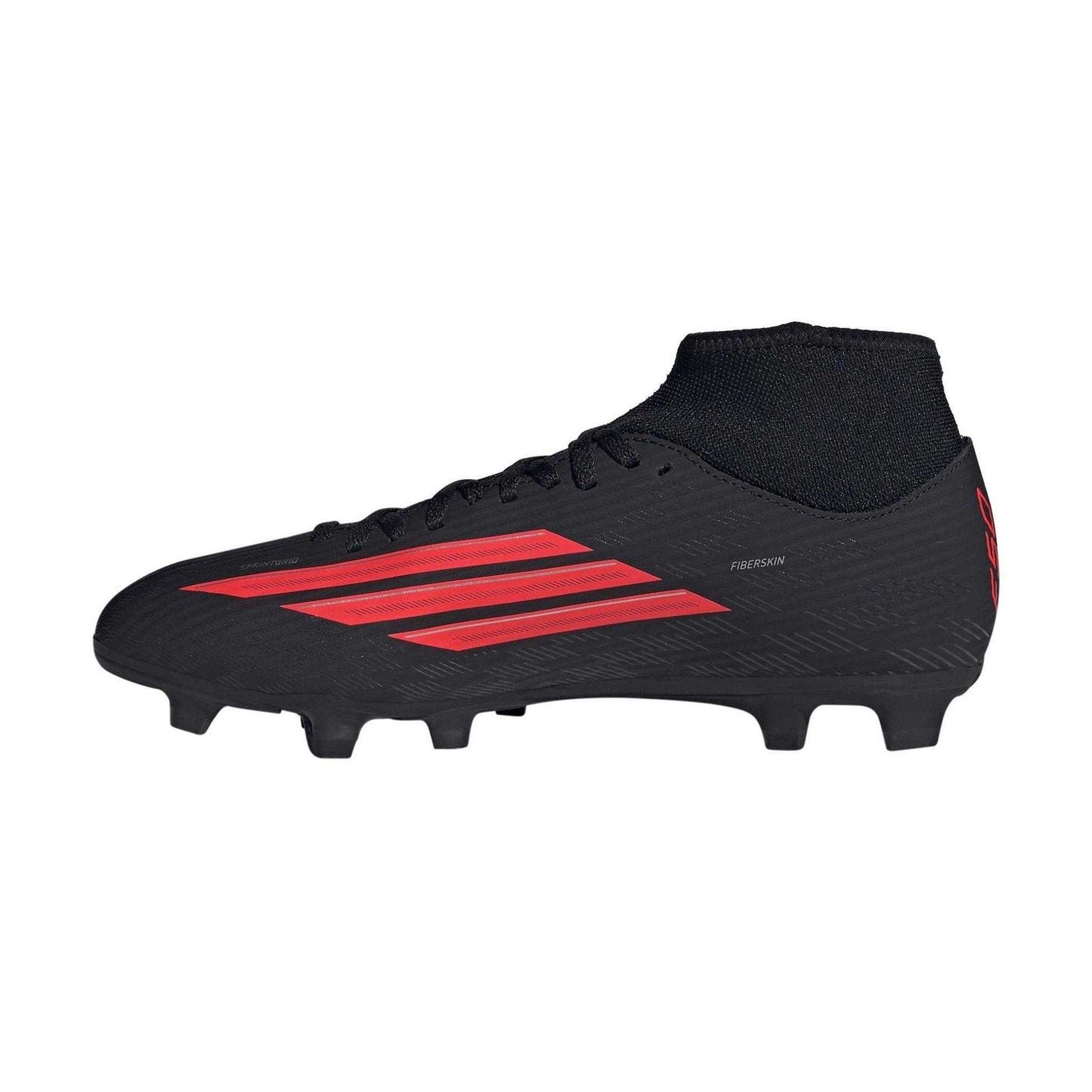 Black-Red - Side - Adidas Mens F50 Club Mid Cut Firm Ground Football Boots