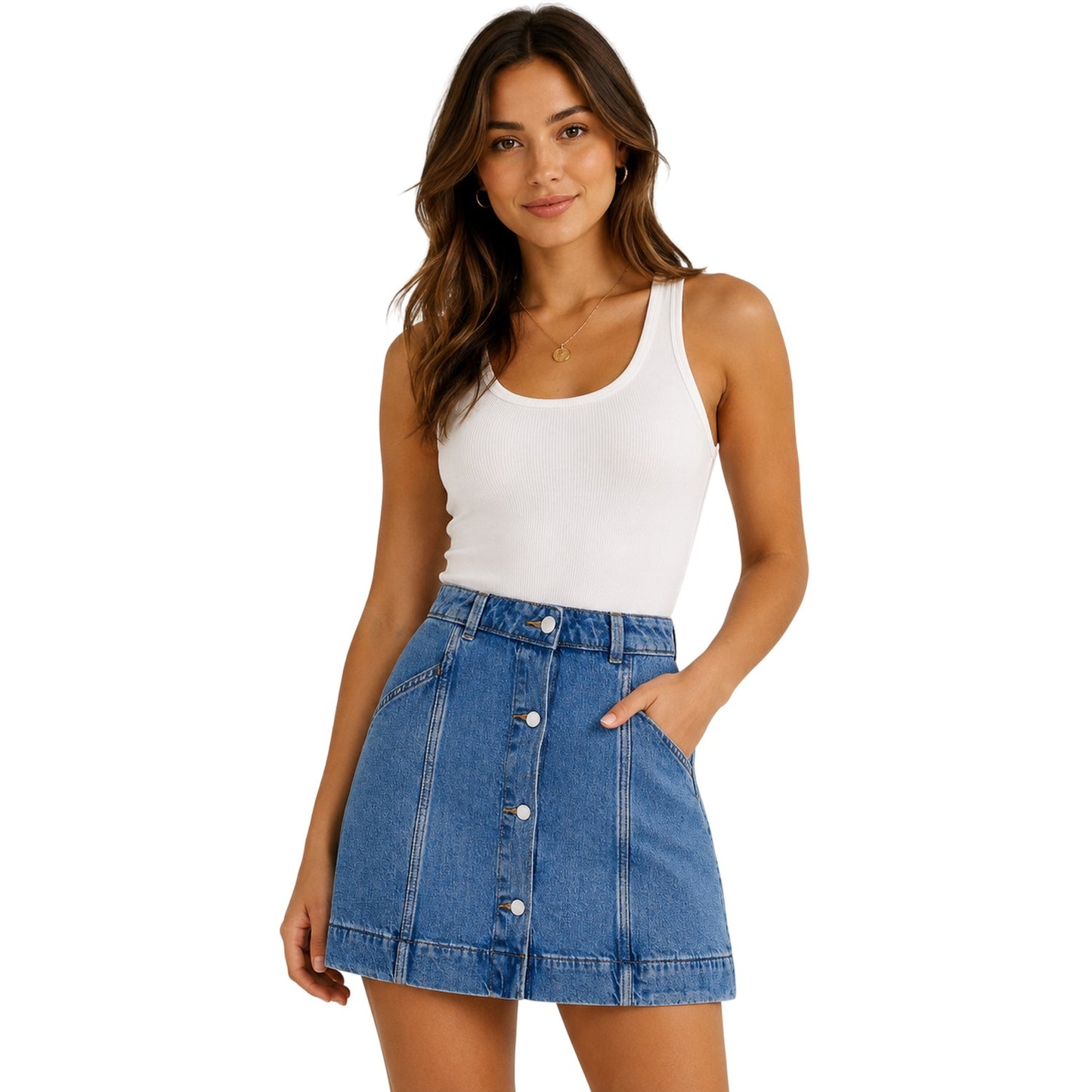 Mid Blue - Side - Timberland Womens-Ladies Refibra Minimalist Denim Mini Skirt
