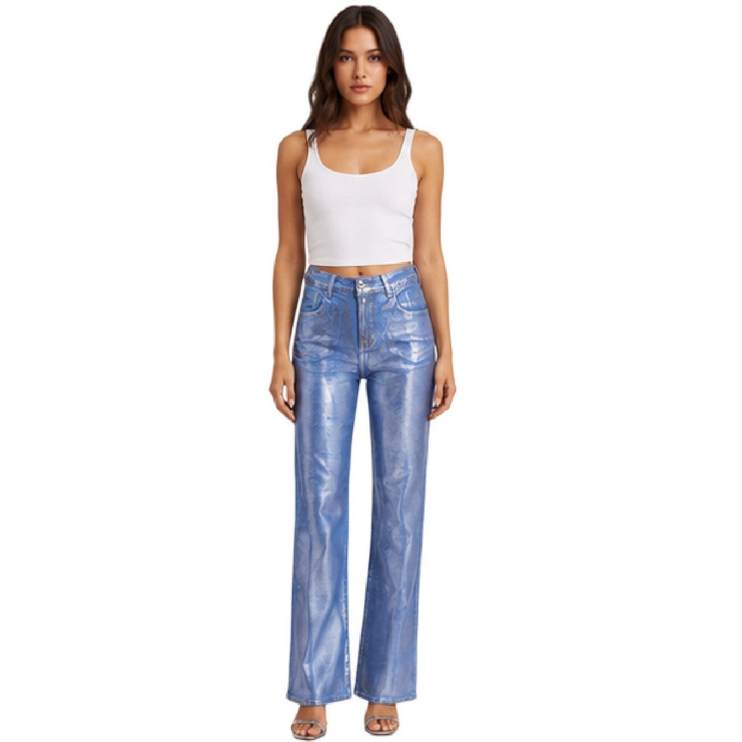 Blue - Lifestyle - AmyLynn Womens-Ladies Soho Metallic 5 Pockets Trousers
