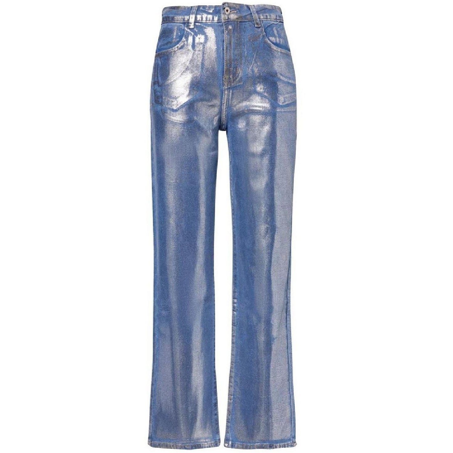 Blue - Front - AmyLynn Womens-Ladies Soho Metallic 5 Pockets Trousers