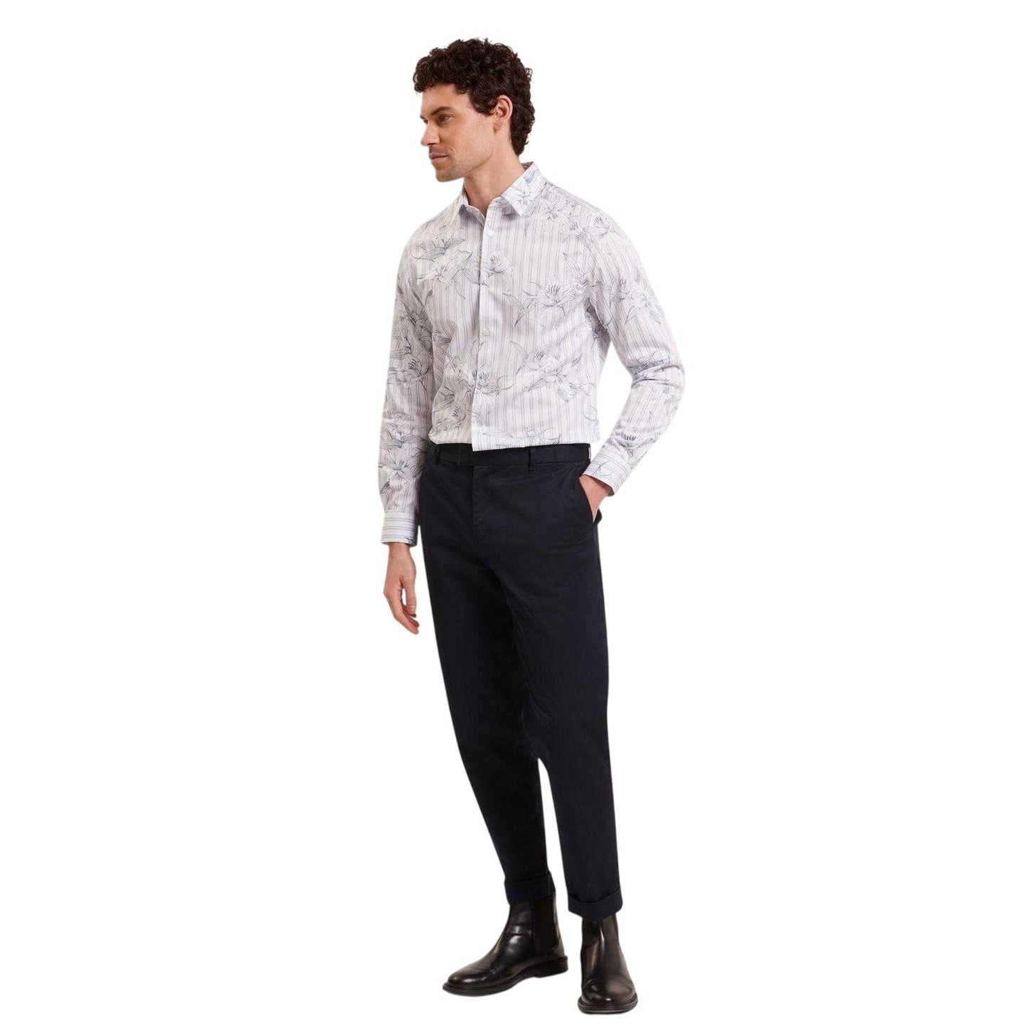 Light Blue - Side - Ted Baker Mens Floral Stripe Long-Sleeved Shirt