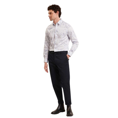 Light Blue - Side - Ted Baker Mens Floral Stripe Long-Sleeved Shirt
