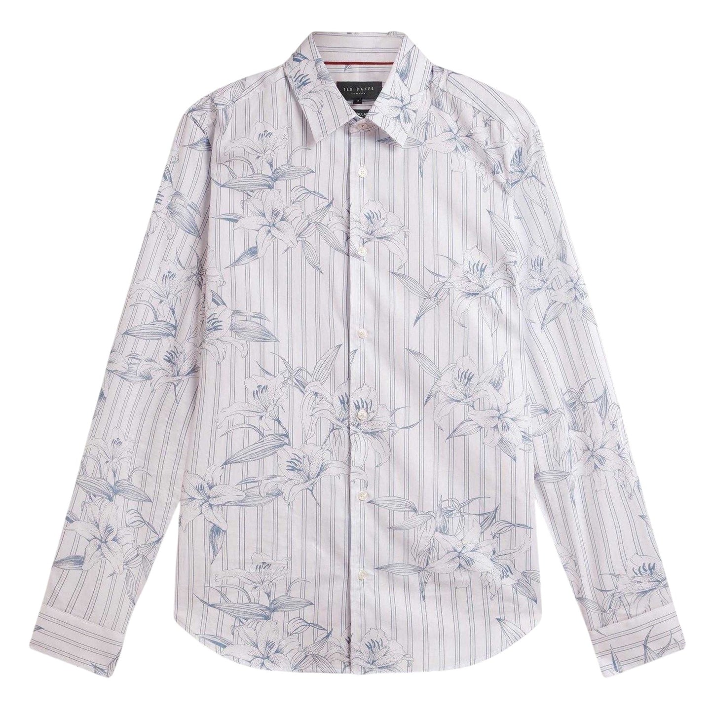 Light Blue - Front - Ted Baker Mens Floral Stripe Long-Sleeved Shirt