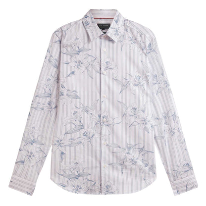 Light Blue - Front - Ted Baker Mens Floral Stripe Long-Sleeved Shirt