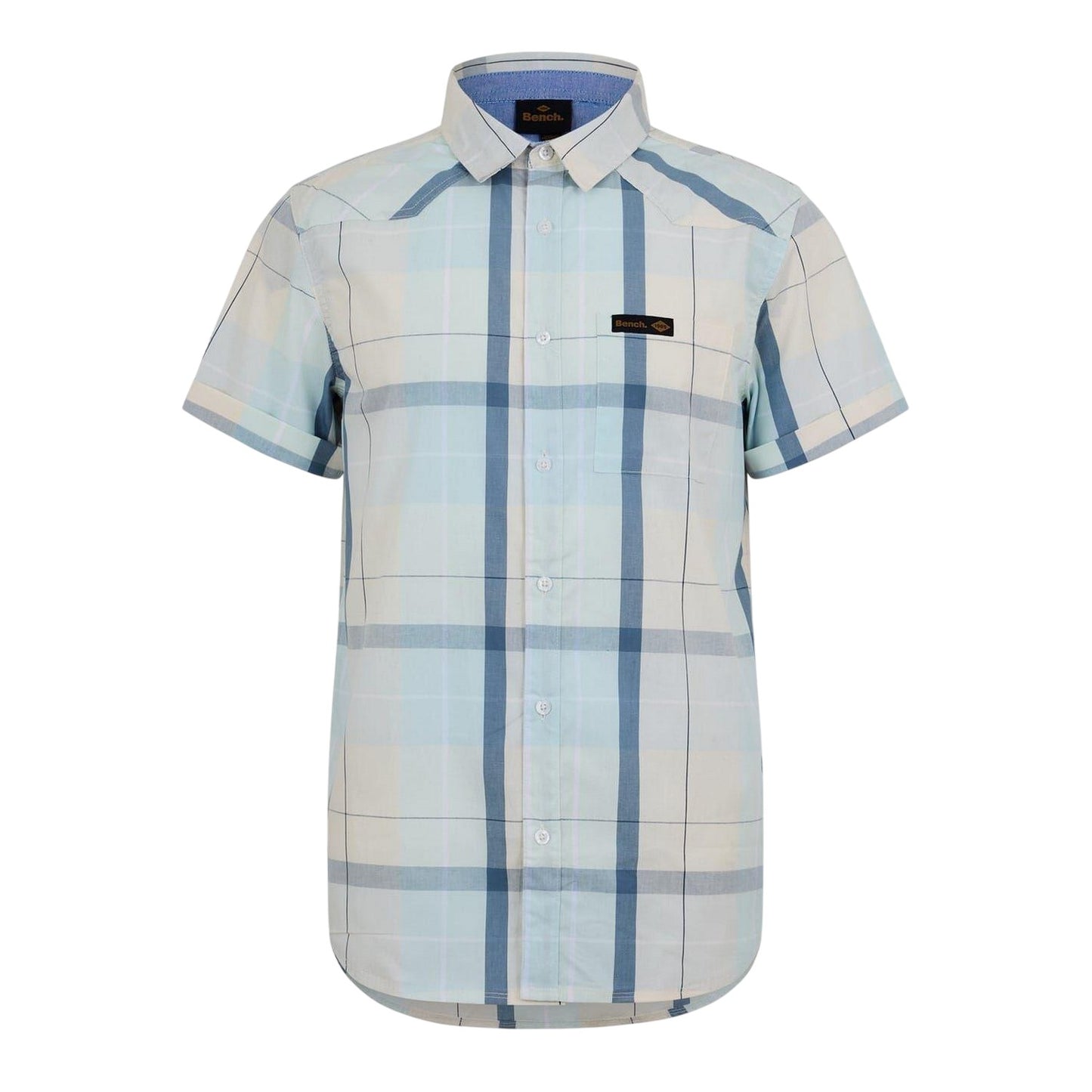 Yellow-Blue - Front - Bench Mens Checked Fitted Short-Sleeved Shirt