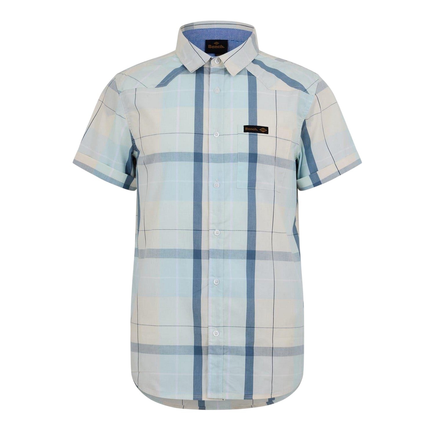 Yellow-Blue - Front - Bench Mens Checked Fitted Short-Sleeved Shirt