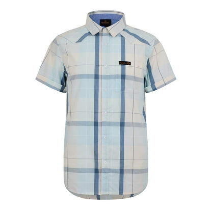 Yellow-Blue - Front - Bench Mens Checked Fitted Short-Sleeved Shirt