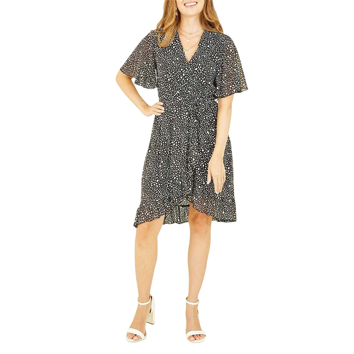 Black - Side - Mela London Womens-Ladies Polka Dot Wrap Dress