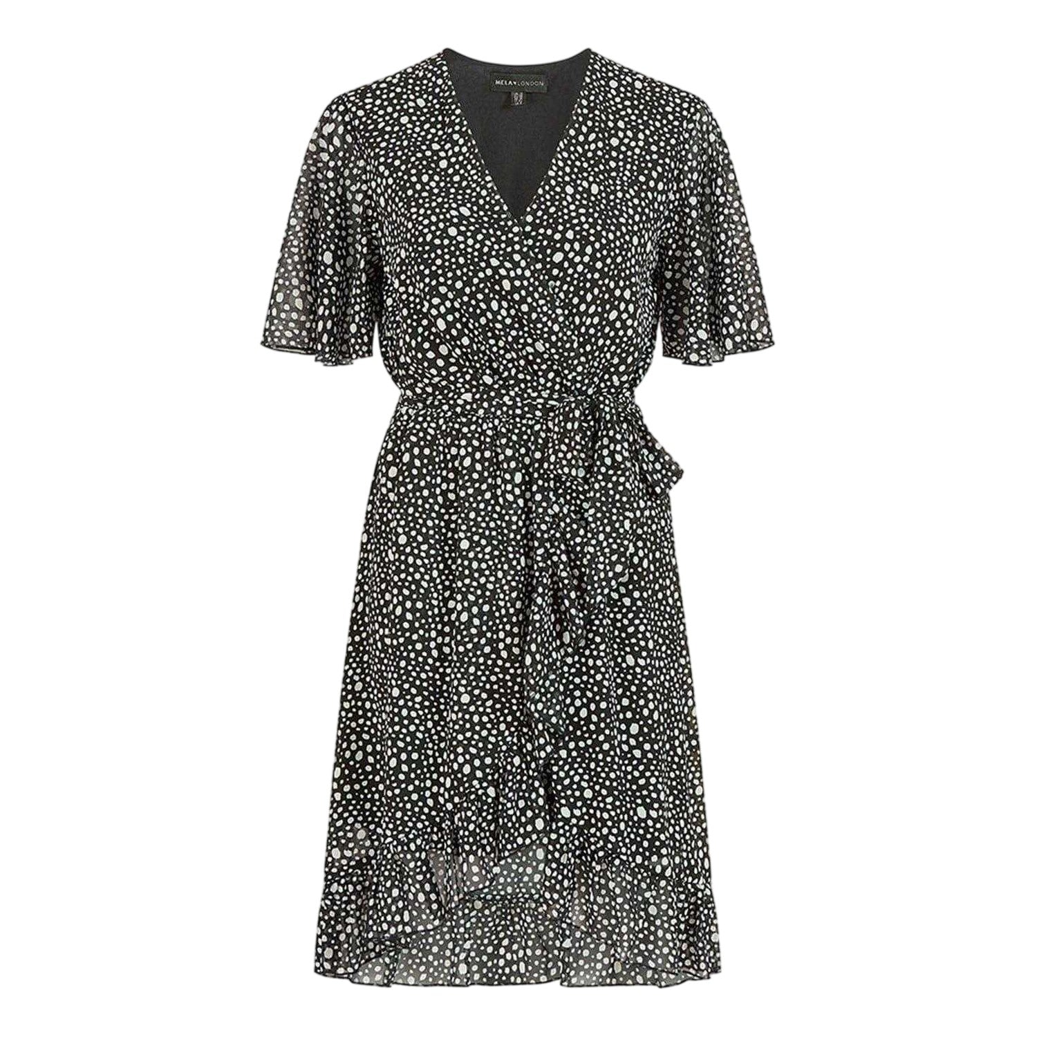 Black - Front - Mela London Womens-Ladies Polka Dot Wrap Dress