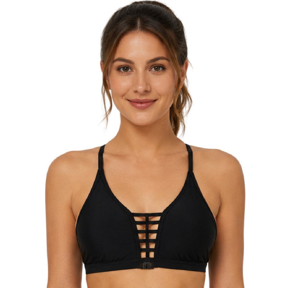 Black - Pack Shot - Zoggs Womens-Ladies Ladder Crop Top
