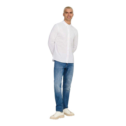 Bright White - Side - Only Mens Regular Long-Sleeved Shirt