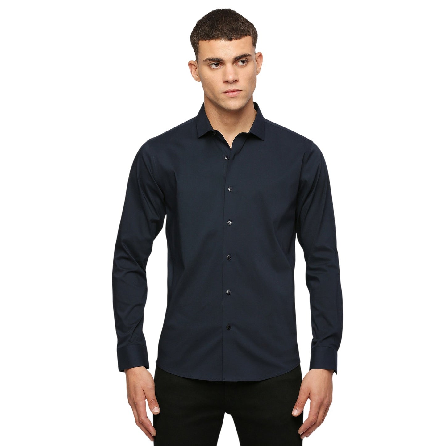 Dark Navy - Front - Only Mens Regular Long-Sleeved Shirt
