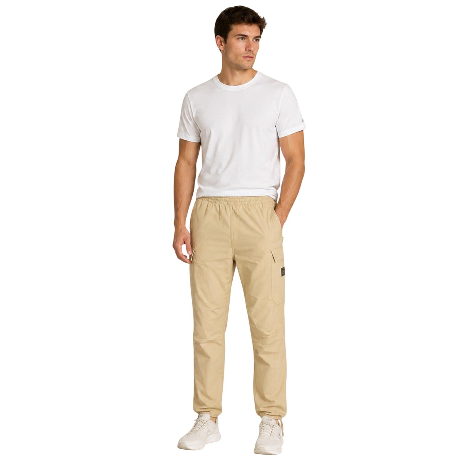 Lemon-Pepper - Side - Timberland Mens Woven Badge Ripstop Cargo Trousers