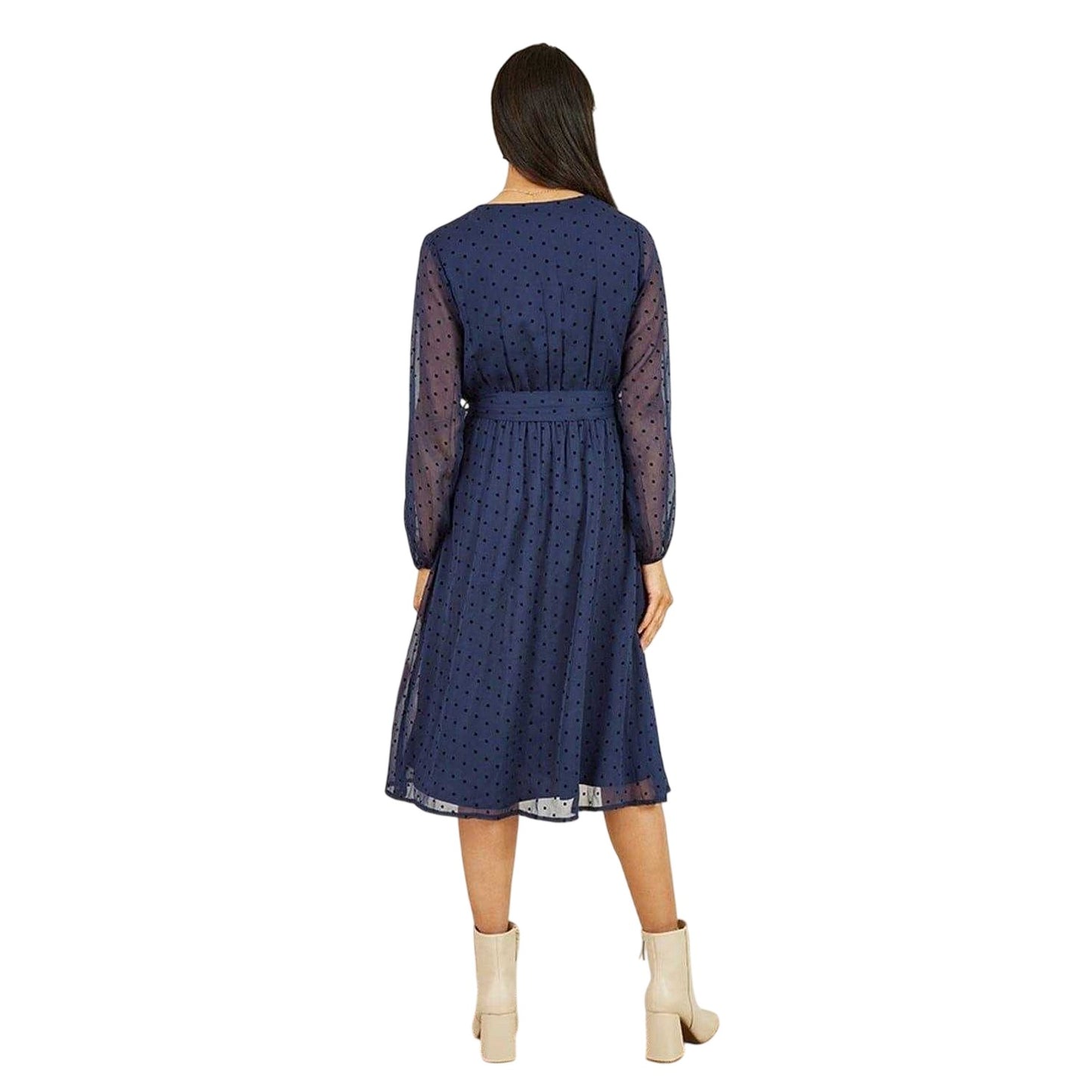 Navy - Back - Mela London Womens-Ladies Dobby Spotted Wrap Dress