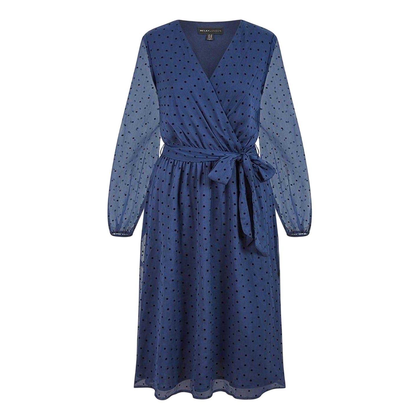 Navy - Front - Mela London Womens-Ladies Dobby Spotted Wrap Dress