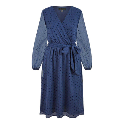 Navy - Front - Mela London Womens-Ladies Dobby Spotted Wrap Dress