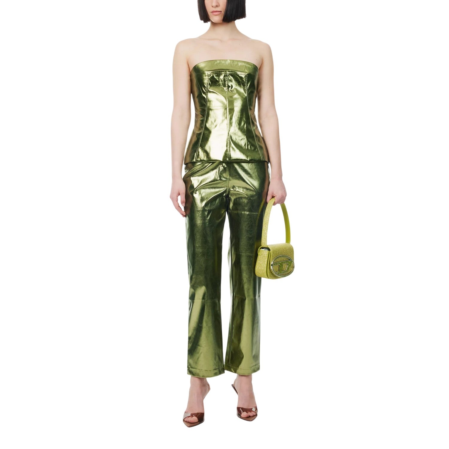 Green - Side - AmyLynn Unisex Adult Lupe Metallic 5 Pockets Trousers
