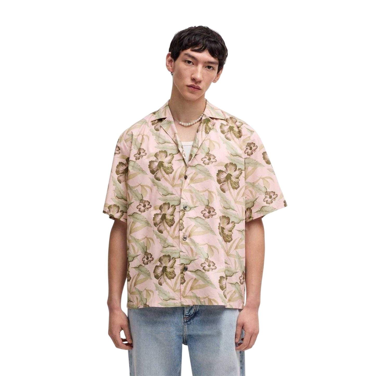 Pastel Pink - Side - Hugo Mens Eligino Floral Shirt