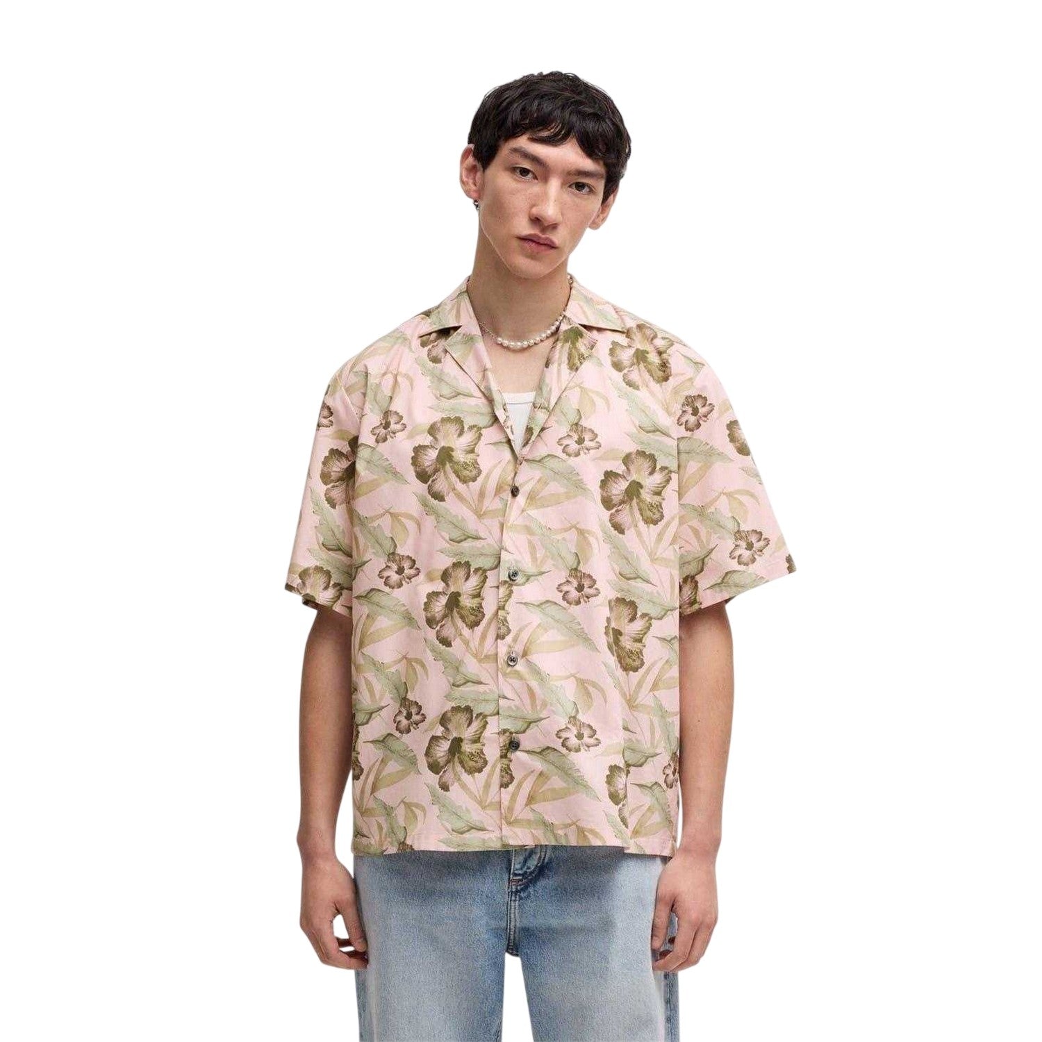 Pastel Pink - Side - Hugo Mens Eligino Floral Shirt