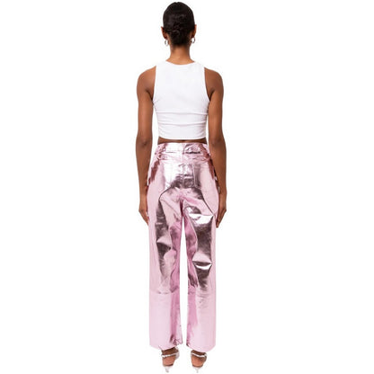 Pink - Back - AmyLynn Womens-Ladies Lupe Metallic Straight Trousers