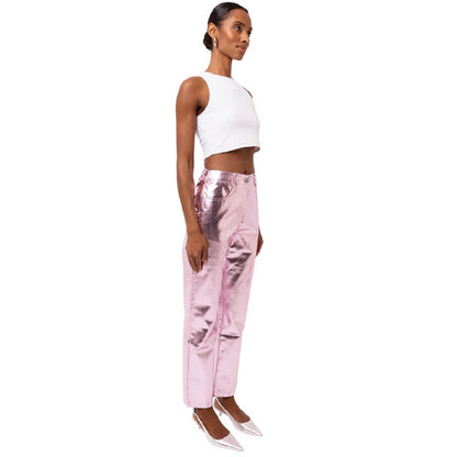 Pink - Side - AmyLynn Womens-Ladies Lupe Metallic Straight Trousers