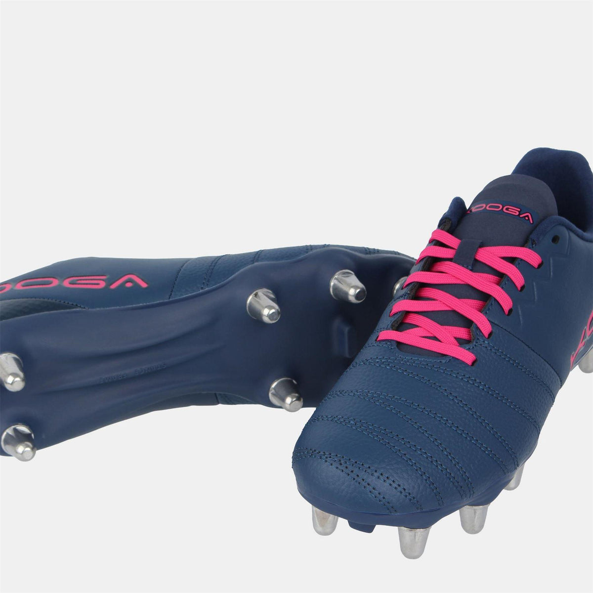 Navy-Pink - Side - KooGa Mens Power SG Leather Rugby Boots