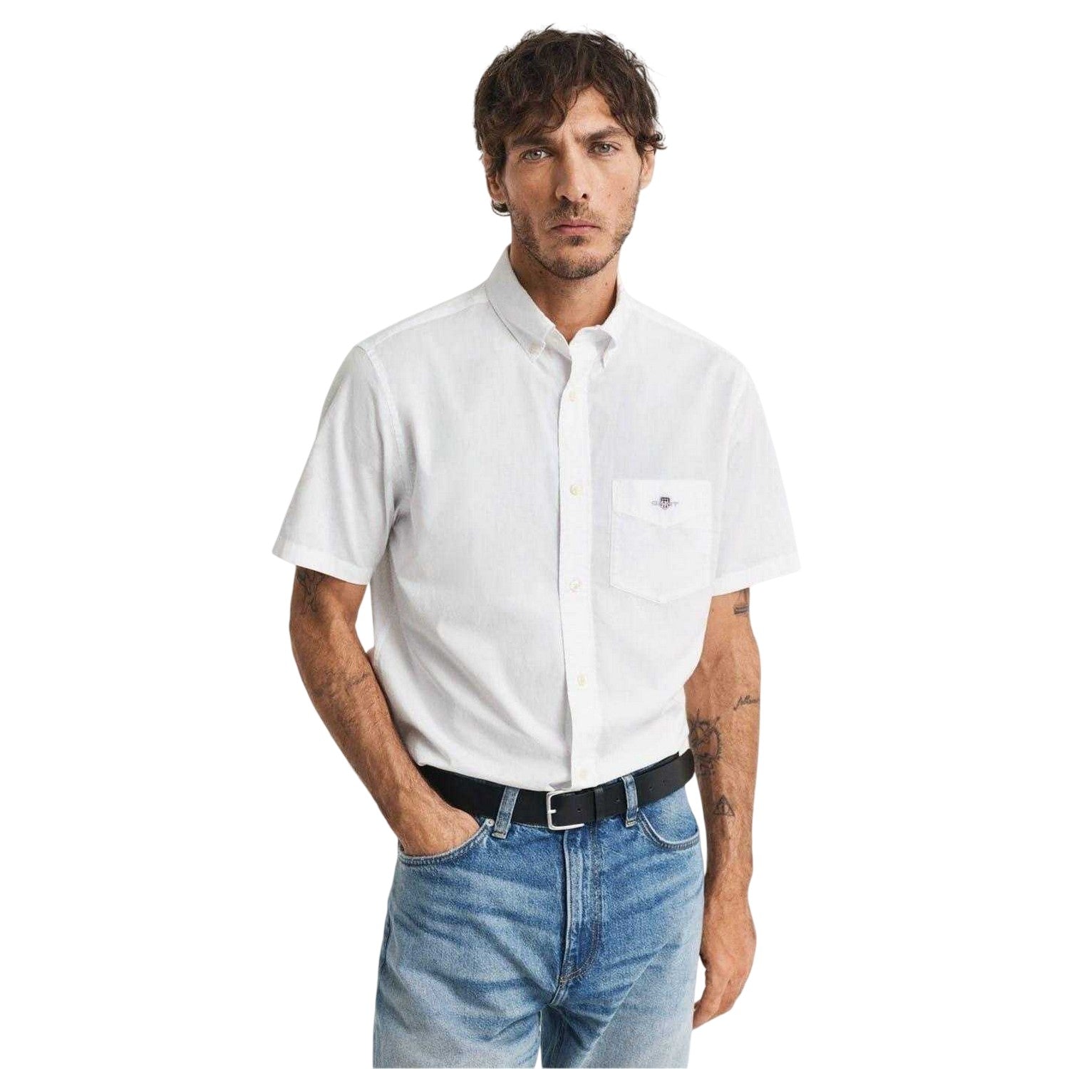 White - Side - Gant Mens Poplin Classic Short-Sleeved Shirt