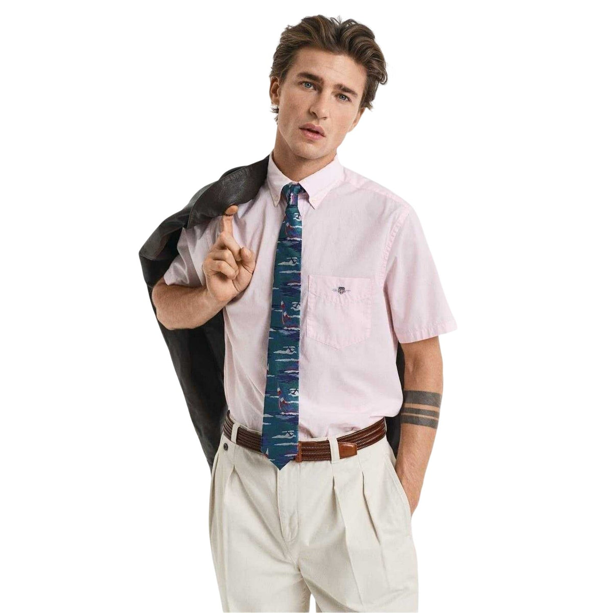 Light Pink - Side - Gant Mens Poplin Classic Short-Sleeved Shirt