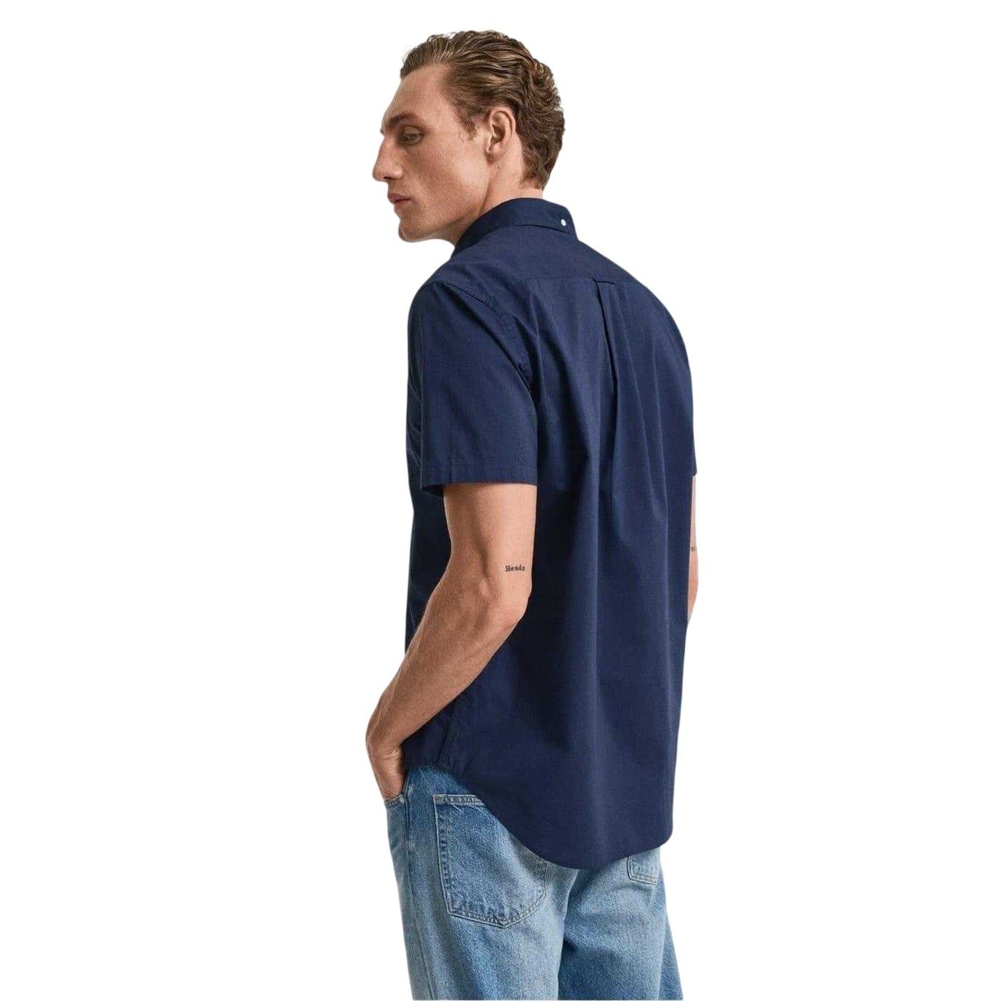 Marine - Back - Gant Mens Poplin Classic Short-Sleeved Shirt