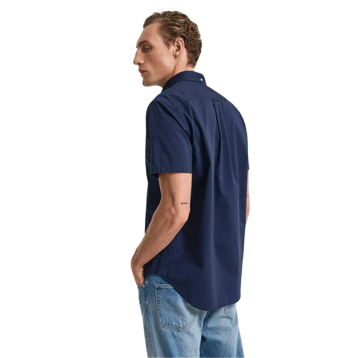 Marine - Back - Gant Mens Poplin Classic Short-Sleeved Shirt