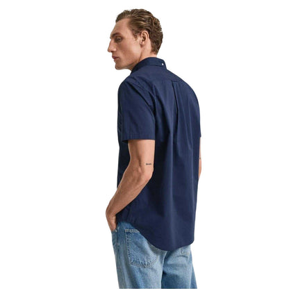 Marine - Back - Gant Mens Poplin Classic Short-Sleeved Shirt