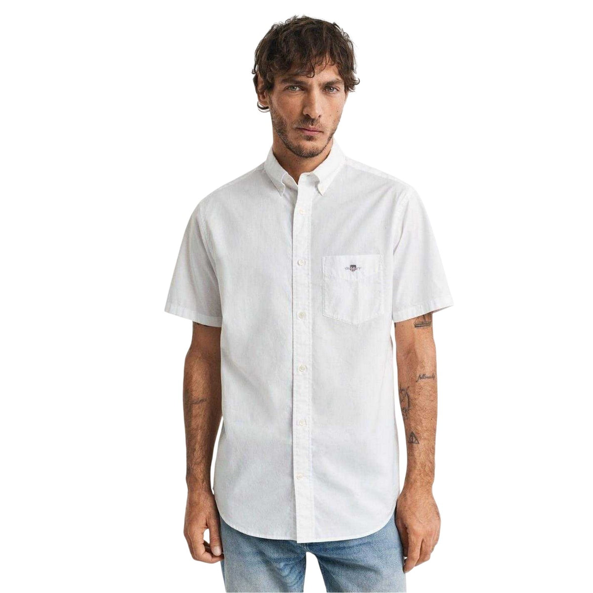 White - Front - Gant Mens Poplin Classic Short-Sleeved Shirt