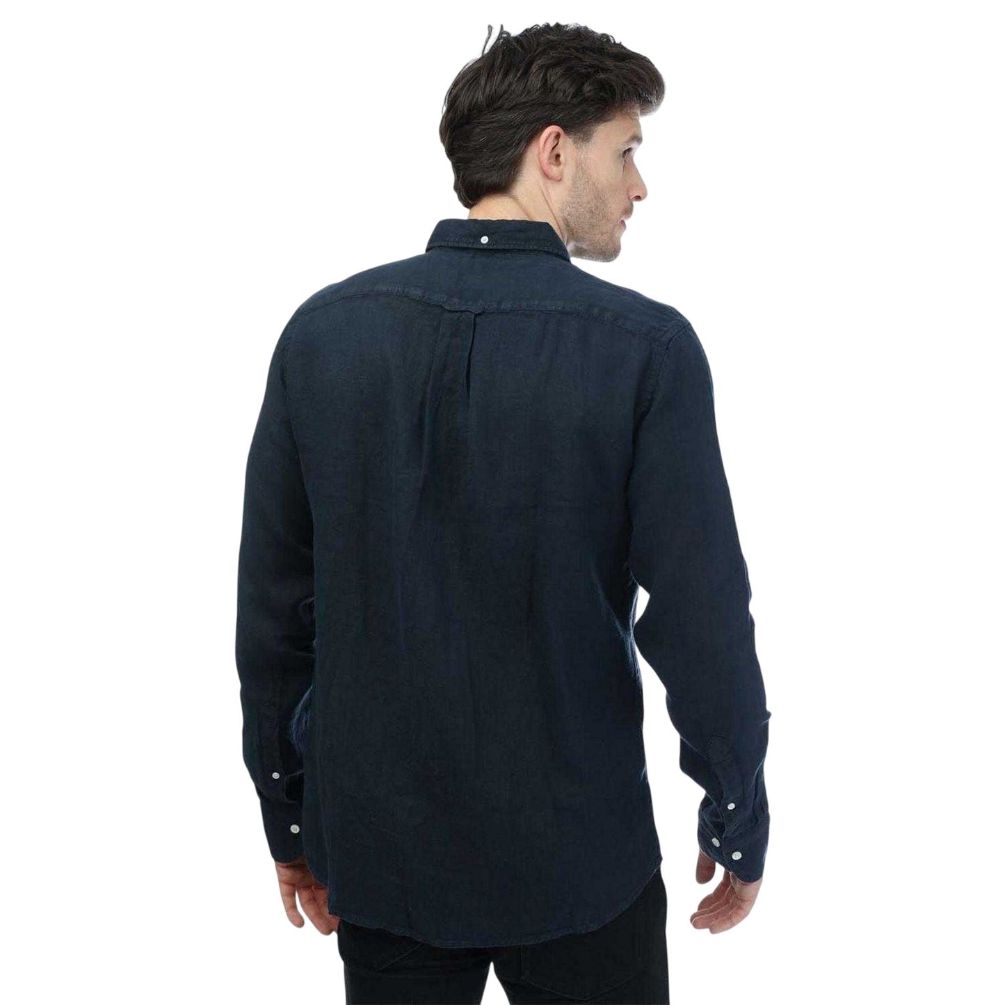 Navy - Back - Gant Mens Linen Garment Dyed Regular Shirt