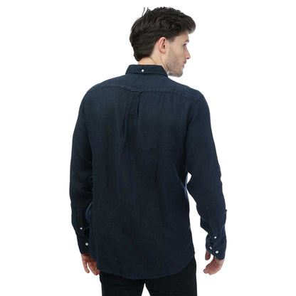 Navy - Back - Gant Mens Linen Garment Dyed Regular Shirt