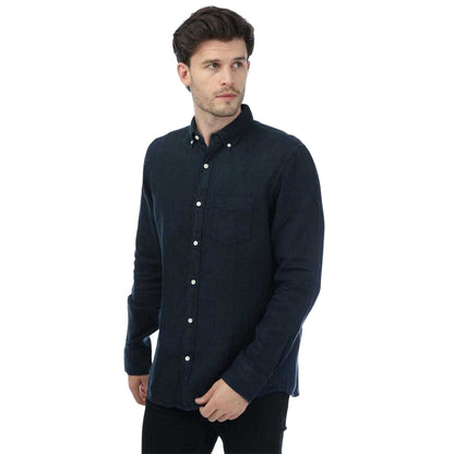 Navy - Front - Gant Mens Linen Garment Dyed Regular Shirt