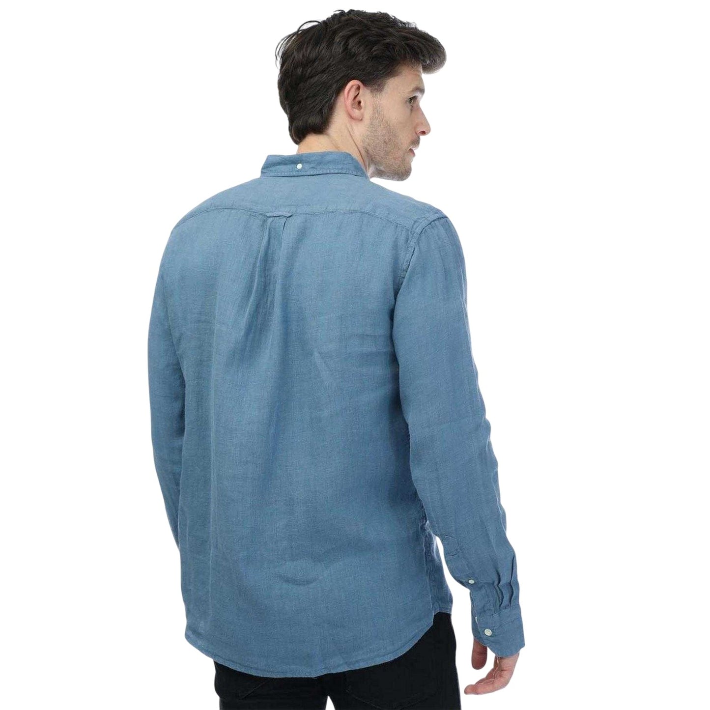 Blue - Back - Gant Mens Linen Garment Dyed Long-Sleeved Shirt