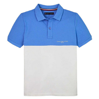Blue-White - Front - Tommy Hilfiger Childrens-Kids Colour Block Regular Polo Shirt