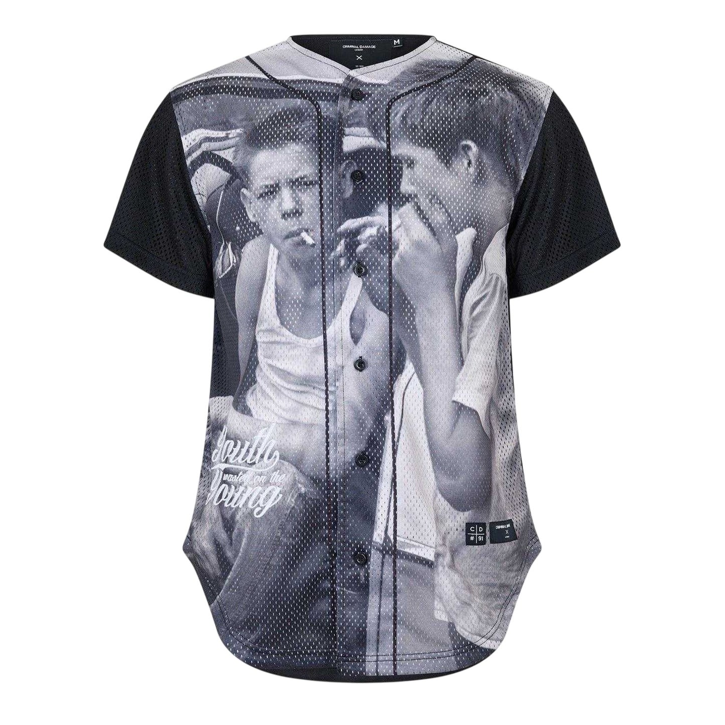 Black-Grey - Front - Criminal Damage Mens Youth Photo Print Mesh Basketball Shirt