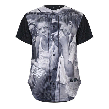 Black-Grey - Front - Criminal Damage Mens Youth Photo Print Mesh Basketball Shirt