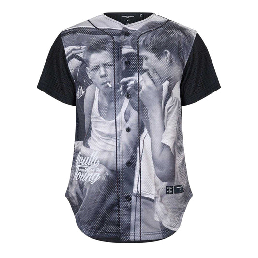 Black-Grey - Front - Criminal Damage Mens Youth Photo Print Mesh Basketball Shirt