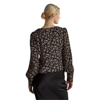 Black - Back - Glamorous Womens-Ladies Ditsy Print Button Front Puff Sleeve Top