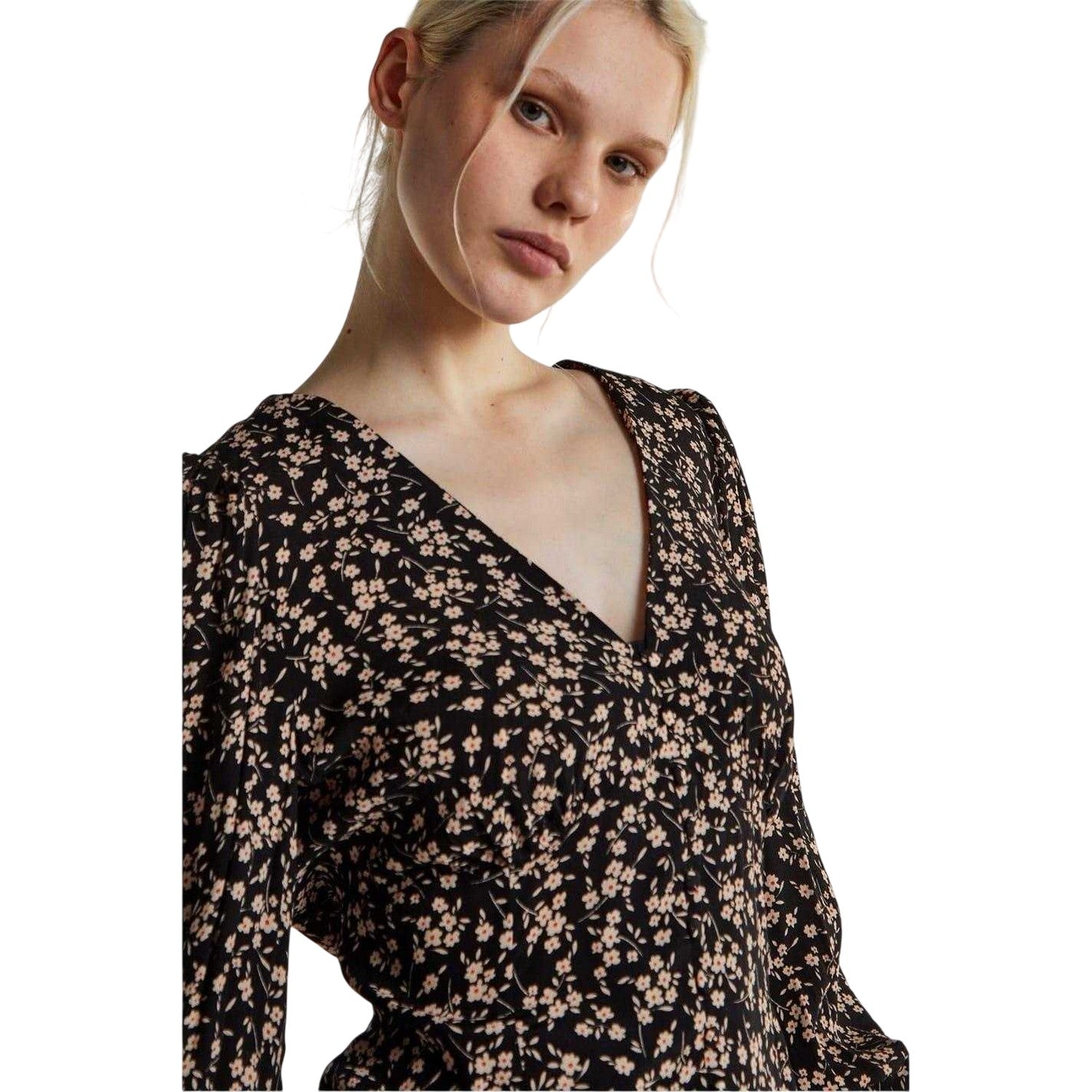 Black - Lifestyle - Glamorous Womens-Ladies Ditsy Print Button Front Puff Sleeve Top