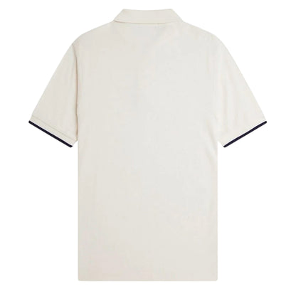 Ecru-Black - Back - Fred Perry Mens Zip Neck Polo Shirt