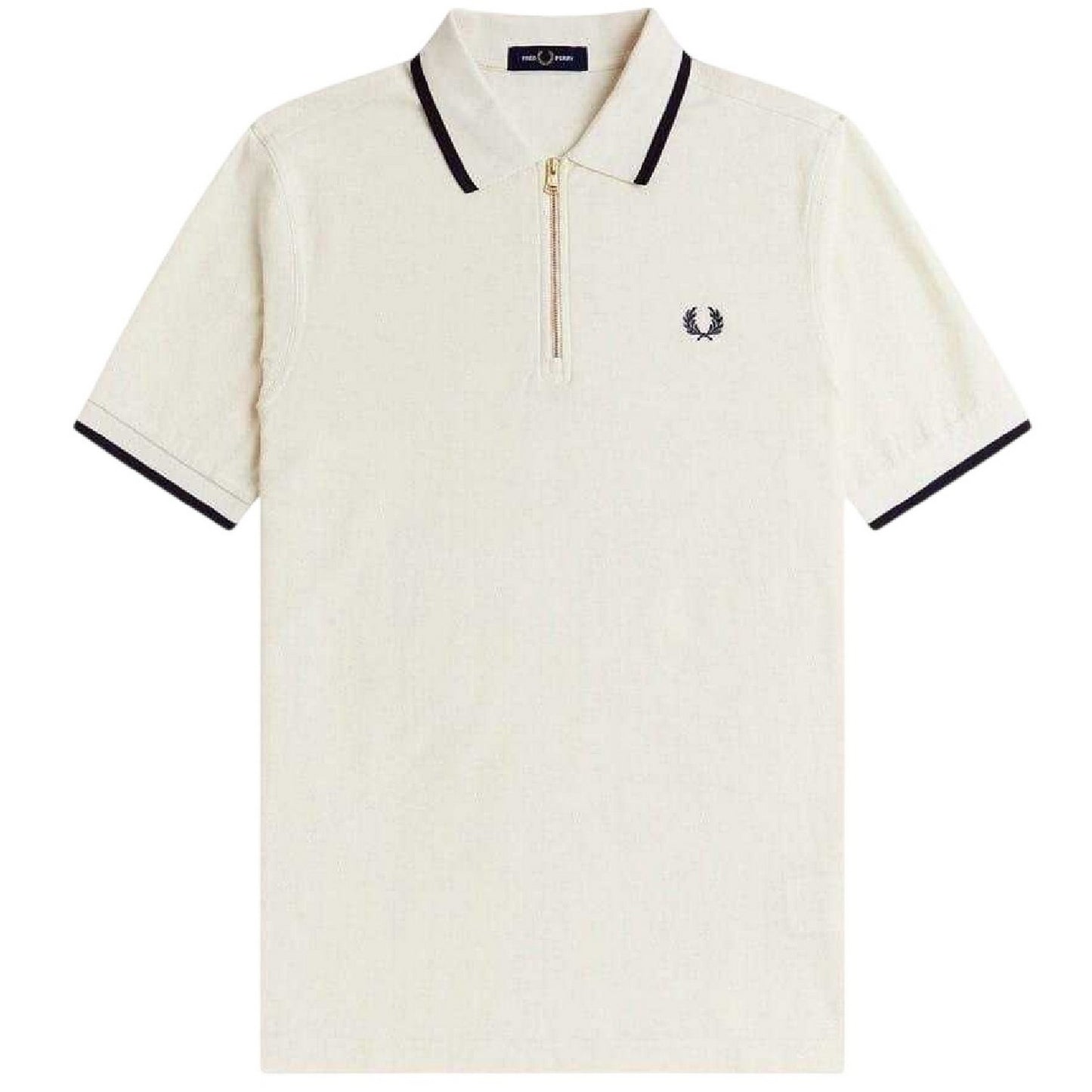 Ecru - Front - Fred Perry Mens Zip Neck Polo Shirt