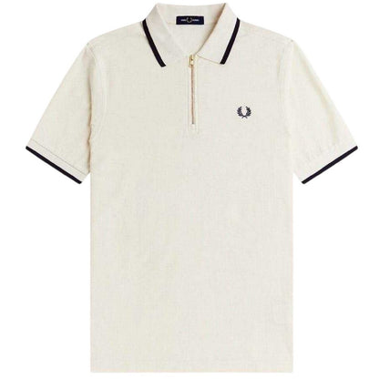 Ecru - Front - Fred Perry Mens Zip Neck Polo Shirt