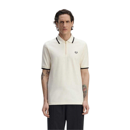 Ecru - Side - Fred Perry Mens Zip Neck Polo Shirt