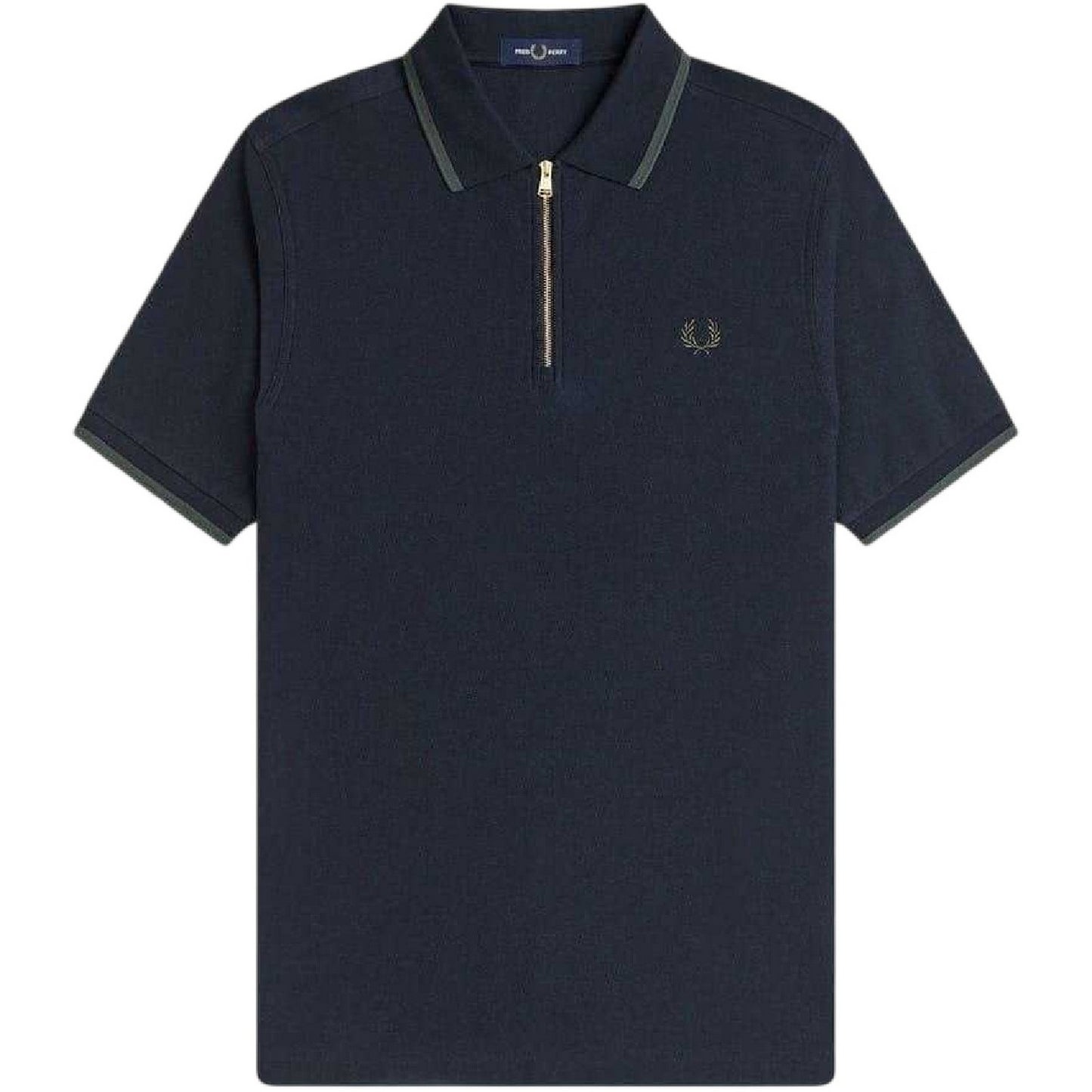 Navy - Front - Fred Perry Mens Zip Neck Polo Shirt