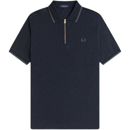 Navy - Front - Fred Perry Mens Zip Neck Polo Shirt