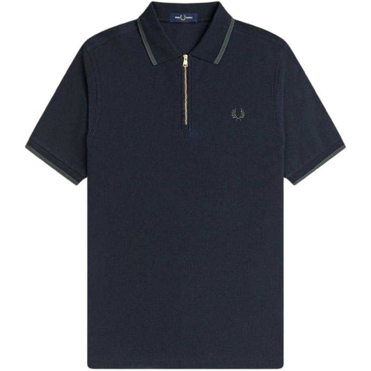 Navy - Front - Fred Perry Mens Zip Neck Polo Shirt